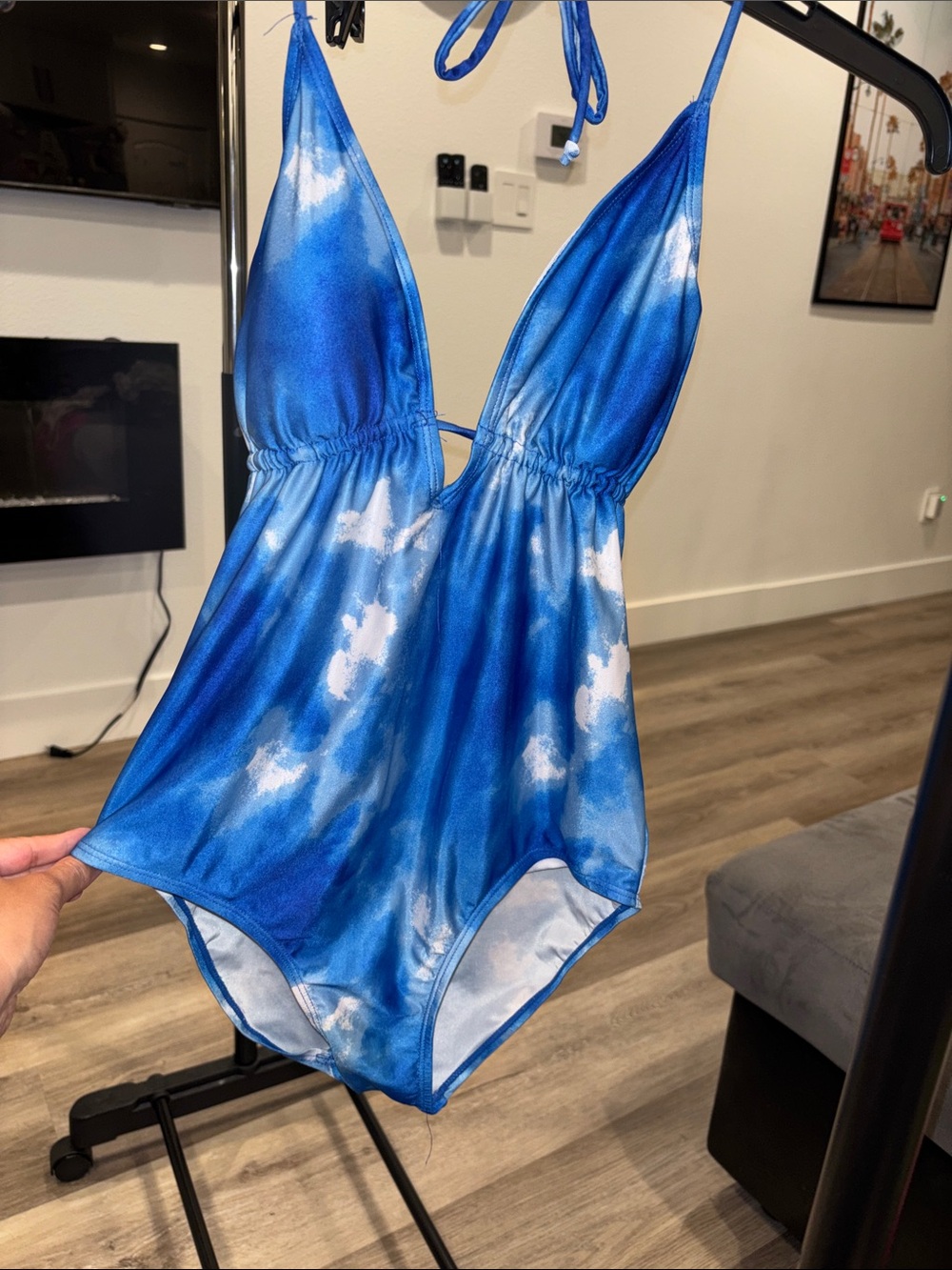 Blue Tie-Dye One-Piece Swimwear Esmera L